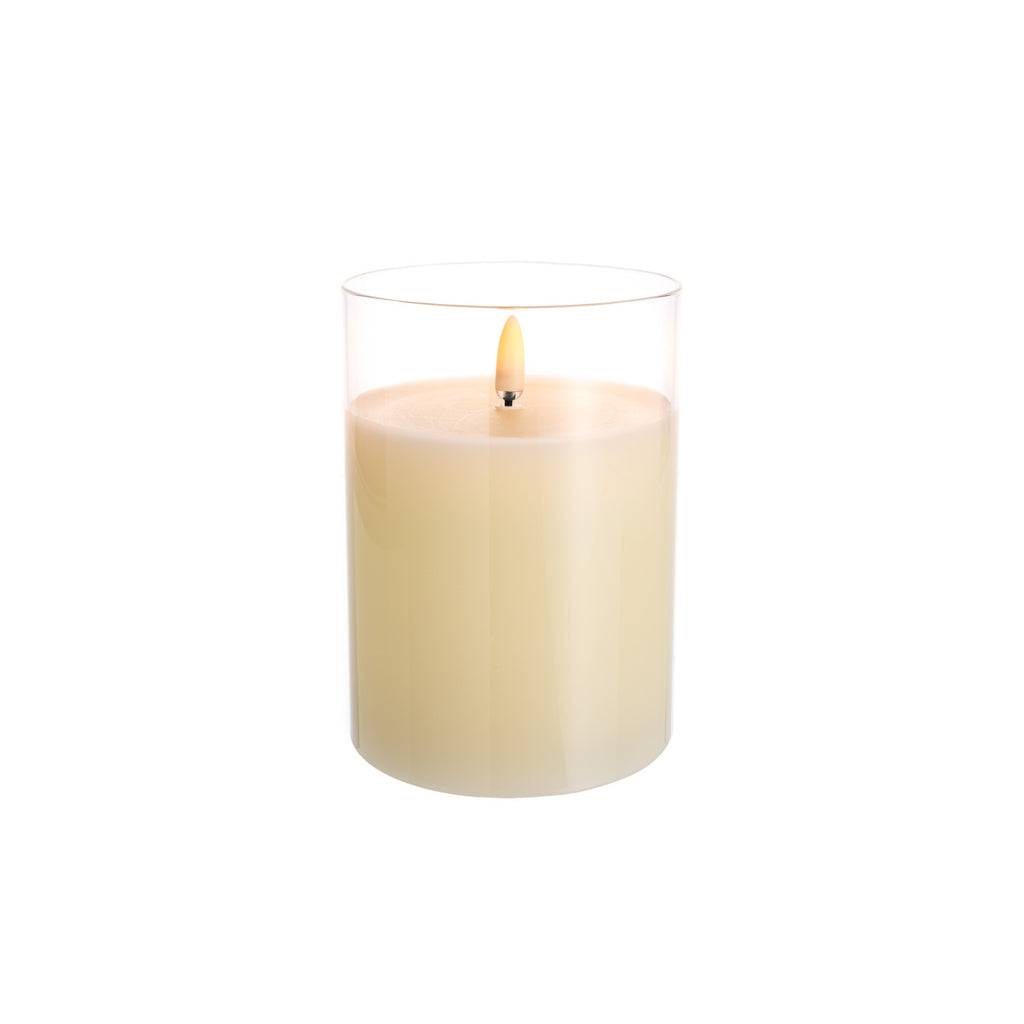 Have all the glow and charm of a lit candle without the hassle and danger of a real flame!  These candles are 100% paraffin wax and poured into glass vessels. 