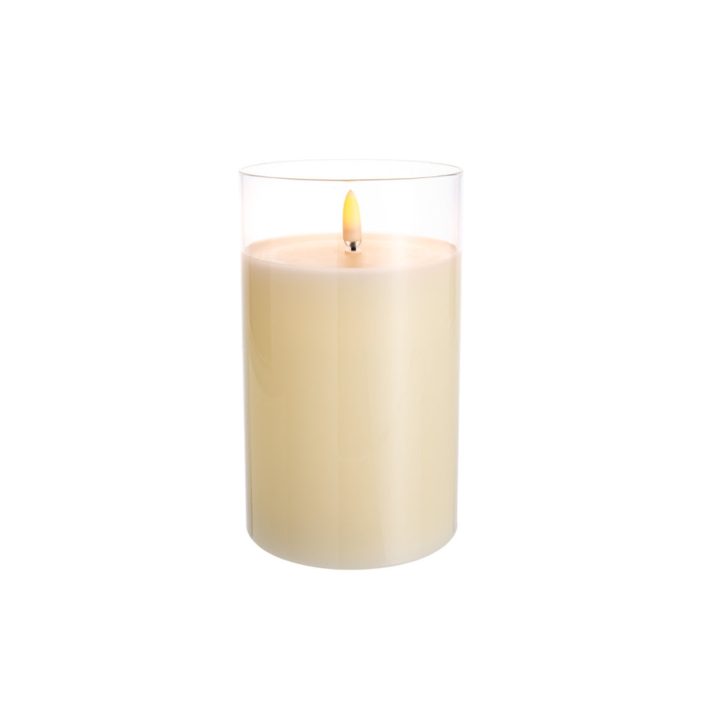 Have all the glow and charm of a candle without the hassle of a real flame! These candles are made of 100% paraffin wax poured into crystal-clear glass vessels.