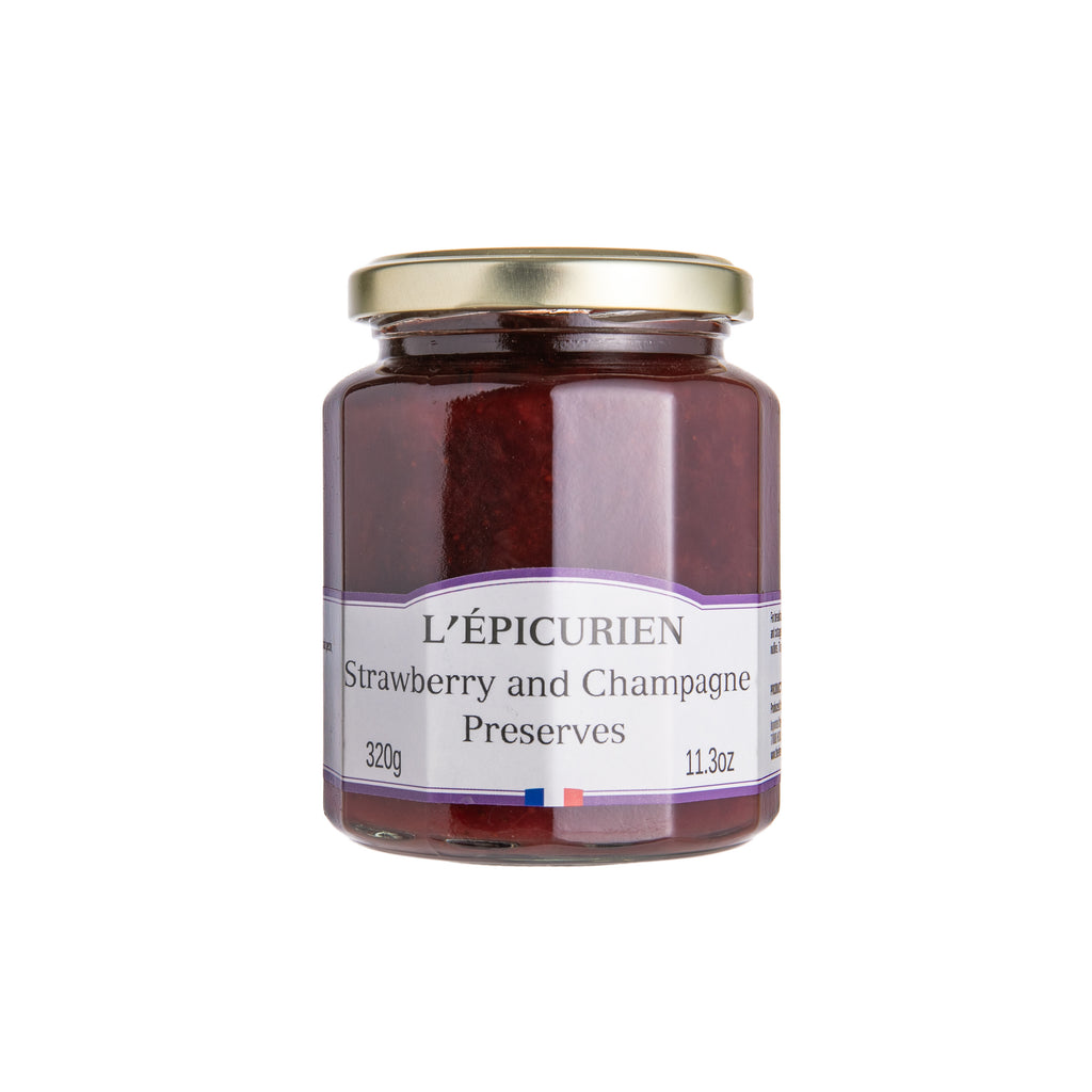 Sweet strawberries and dry champagne, two of our favorite things! Enjoy this perfect pair anytime with this delicious jam; spread it over a toasted baguette or croissant or spoon it over ice cream for a well-deserved treat. 11.3oz Made in France.