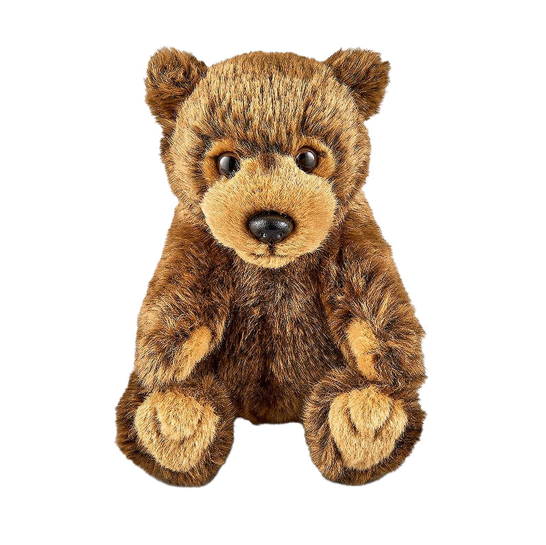 The classic brown bear has been reduced in size but not in cuteness! The sitting plush is soft and cuddly. With its sweet face and brown eyes, this bear is the ultimate friend.  Additionally, this bear plush is eco-friendly with eco-stuffing made from recycled plastic. Dimensions: approx. 7" height Material: Acrylic