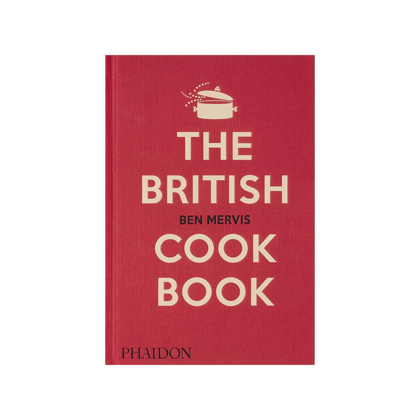 Book titled The British Cook Book' with beige writing on a red cover.