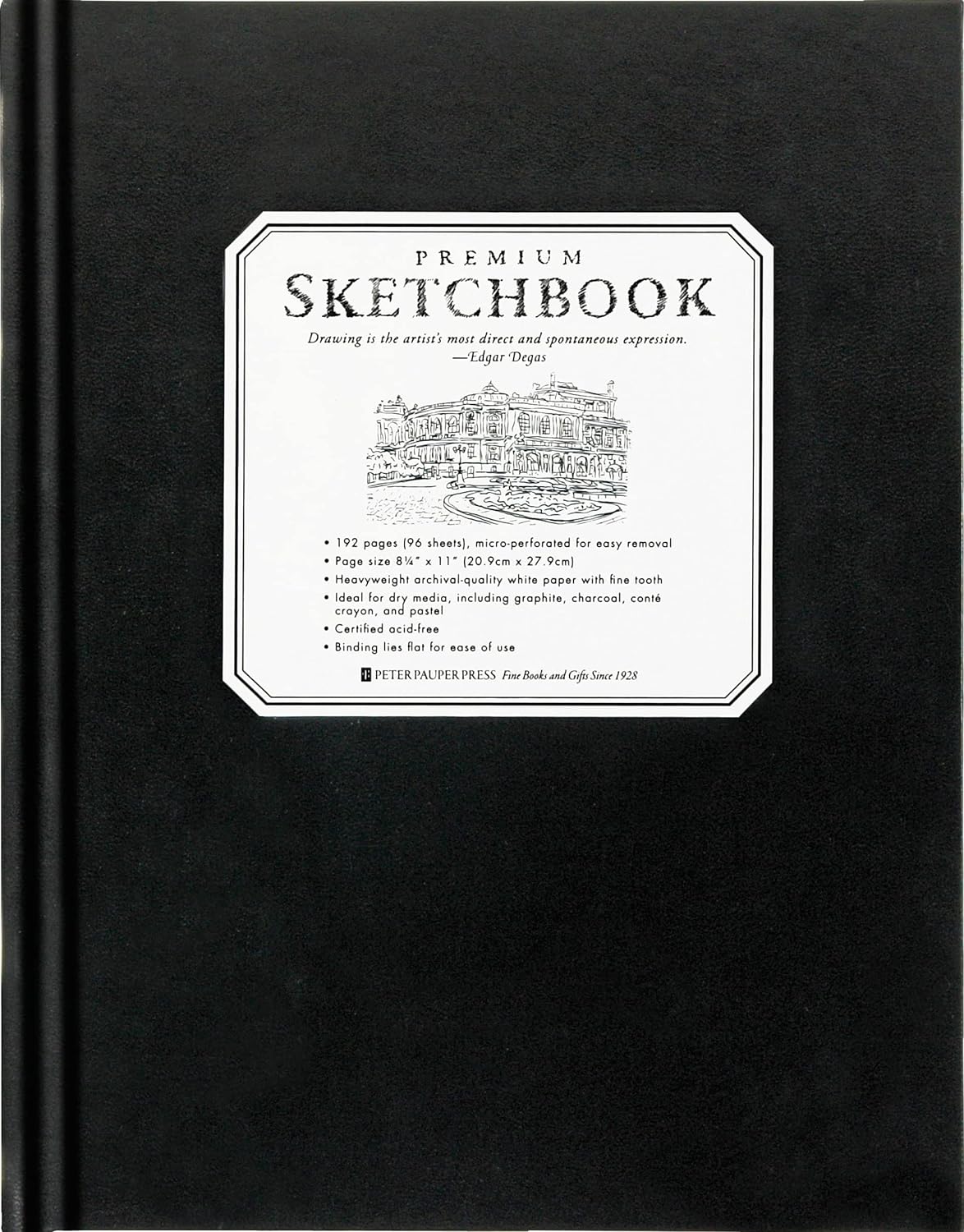 This premium sketchbook is for the artist to sketch out larger drawings and studio projects. Ideal for mediums like graphite, charcoal, conté crayon, and pastel. With a minimalist cover, it is a great sketchbook to have at the studio.  192 pages (96 sheets) Flat binding Hardcover Dimensions: approx. 8" x 11"