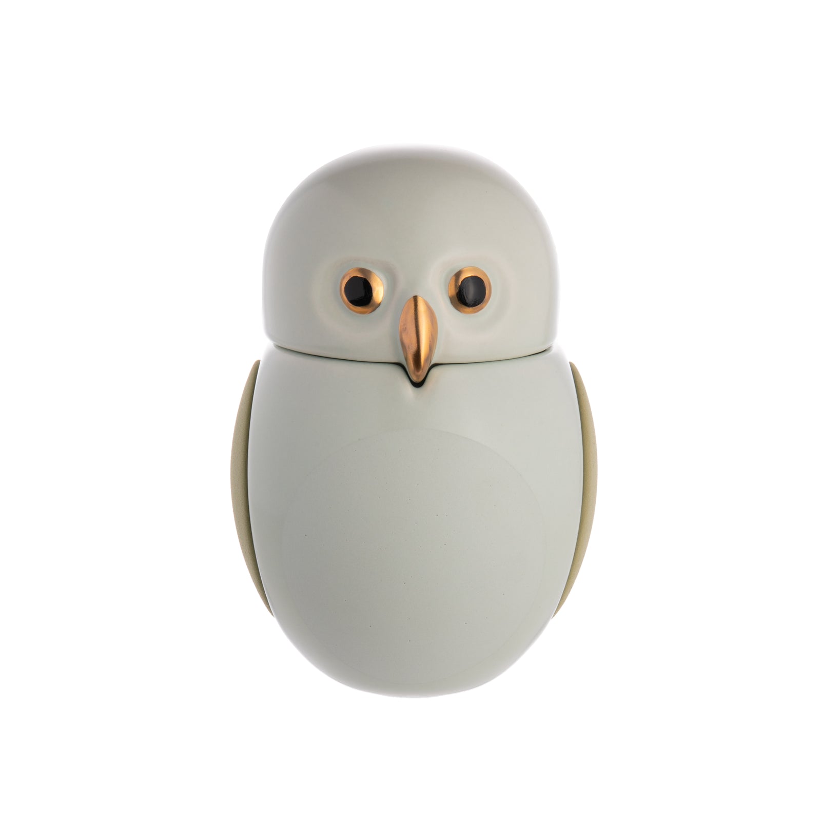 Adorn any space of your home with this little screech owl, somewhat mysterious and a bit mischievous - a perfect blend of wit and grace. This elegant and compact jar sculpture embodies a creature with grace and finesse. Designed by the renowned Manolo Bossi for Bosa. Ceramic, precious metals. Dimensions: 5.9" x 4.3".