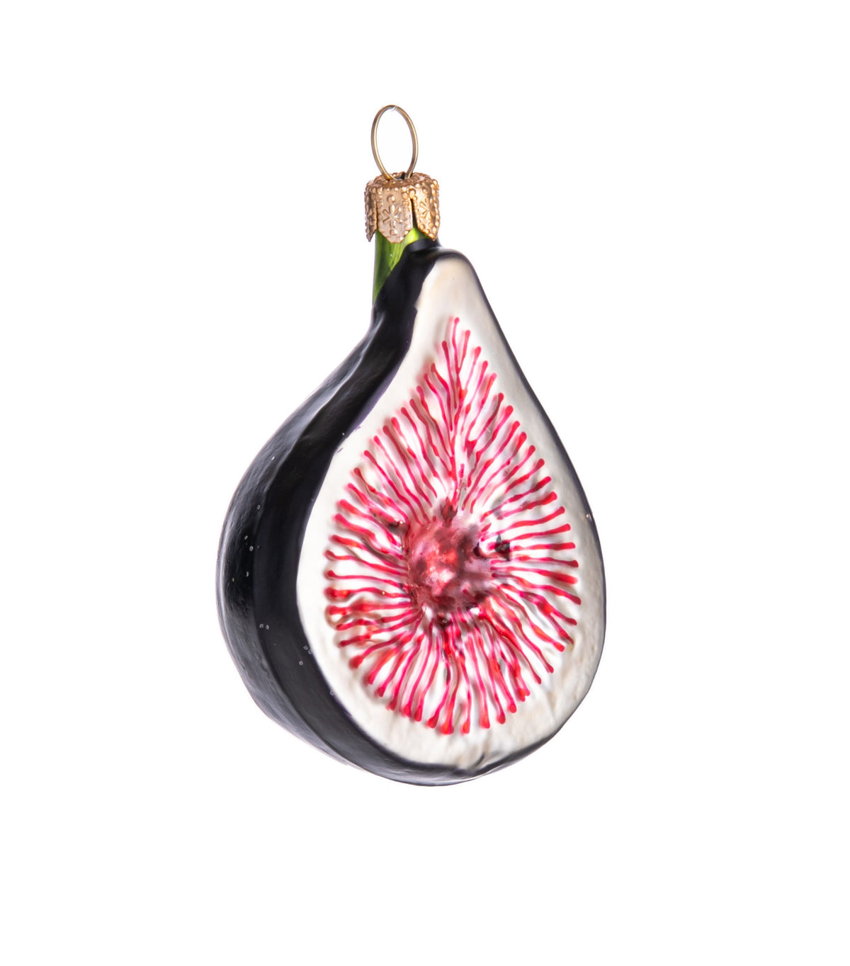 If you're a fan of the honey-sweet and plump fruit of a fig, you'll understand why it has been celebrated throughout history. Celebrate this fabulous fruit with this charming, handmade glass ornament. Hand blown, hand finished glass ornament. Dimensions: 2.75" x 2" x 1.25".