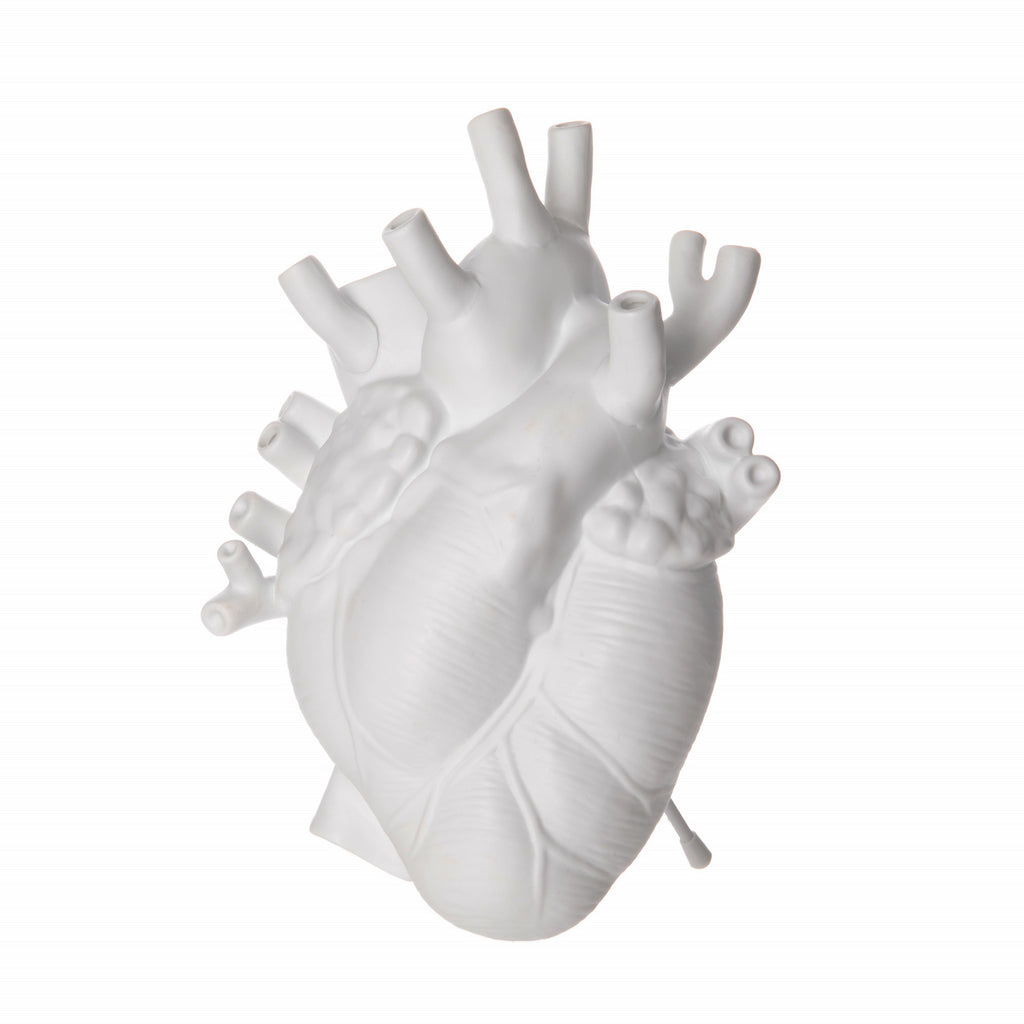 If the standard red Valentine's heart is a little too twee for your tastes, this detailed anatomical heart vase might be the perfect solution. Handcrafted from fine porcelain, and highly detailed, this vase can either be hung from a wall or placed on a shelf or table using the stand included. Dimensions: 6.5" x 10".