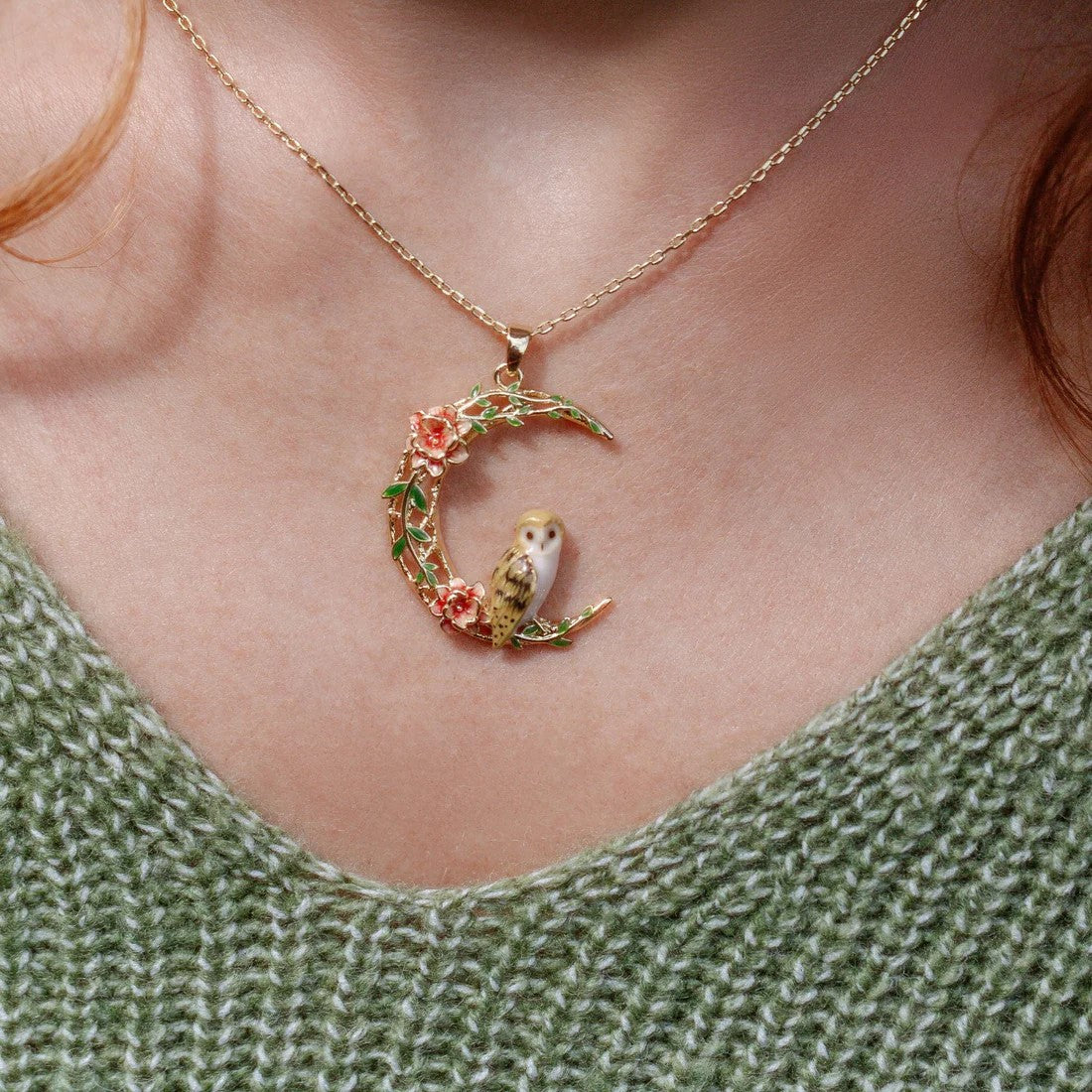 OWL IN MOON PENDANT NECKLACE