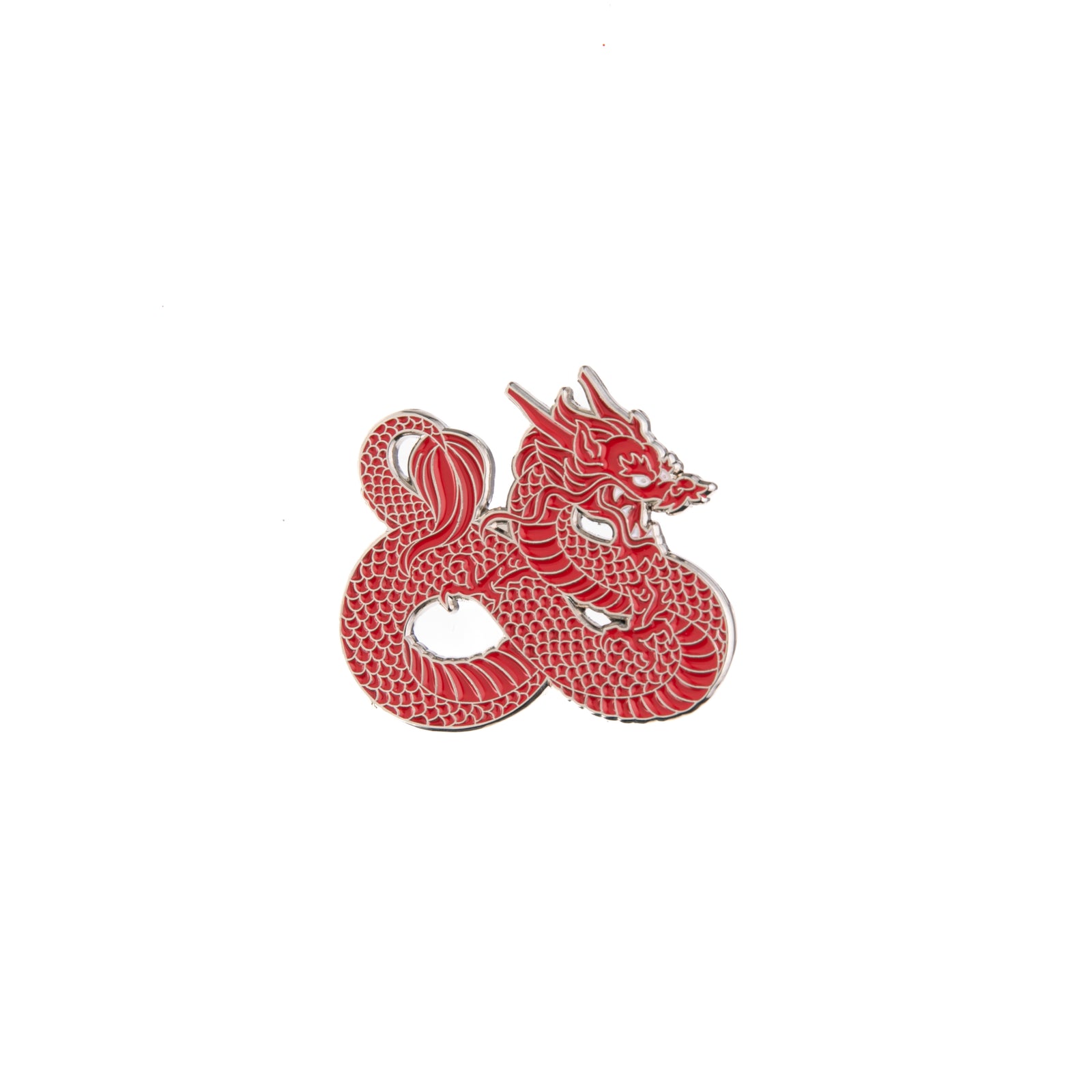 Pin a symbol of good luck and good fortune to your lapel, hat, backpack and more with this vibrant red dragon enamel pin. Metal & enamel pin. Dimensions: 1.5" x 1.25".