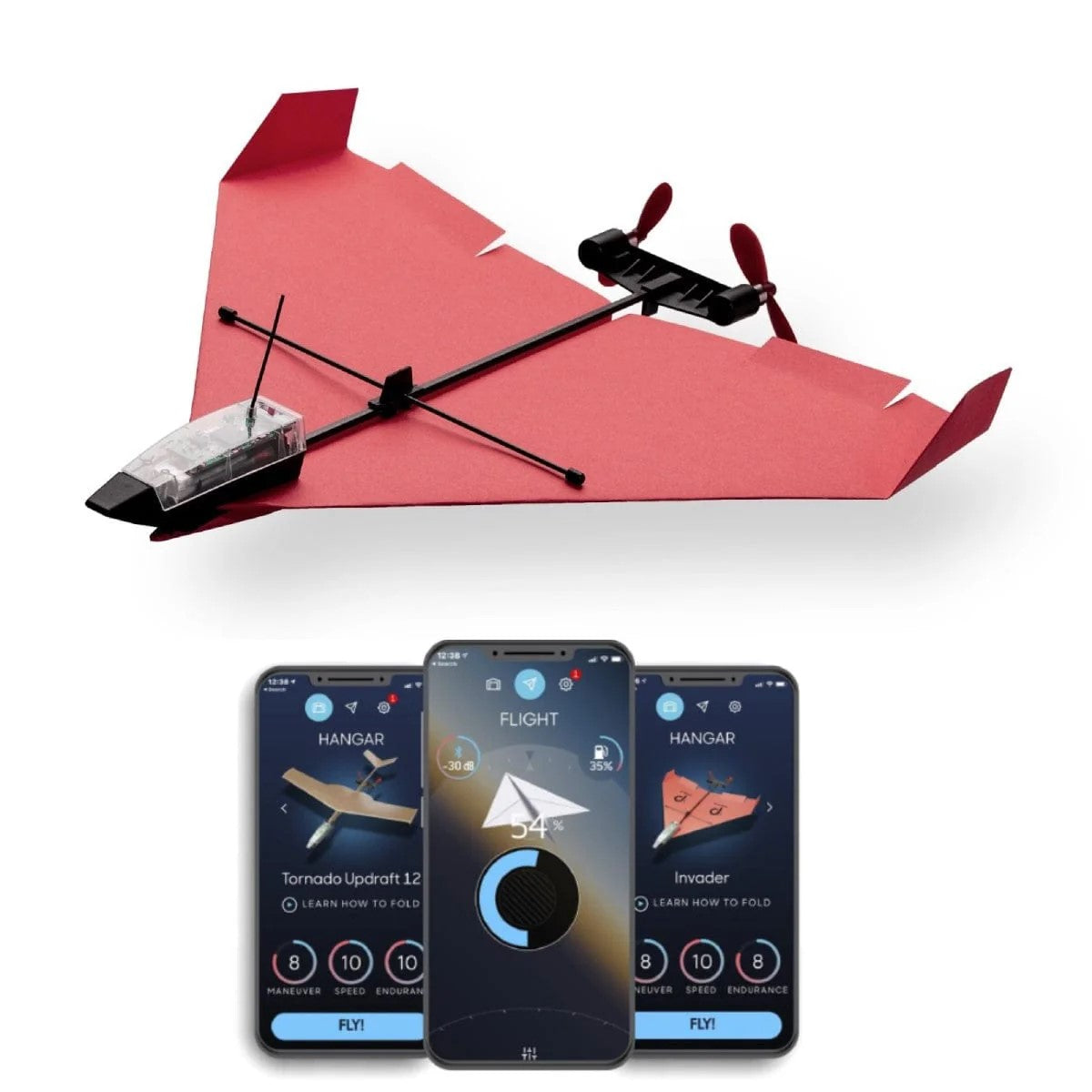 Introducing the next generation of paper airplane model kits! This fun and educational model kit can be controlled using your smartphone. The plane’s Bluetooth module connects to your phone so that you can pilot it from the palm of your hand. An on-board computer recalibrates for flying during inclement weather, and a carbon-fiber body with nylon nose means that the key parts of the aircraft are durable for many hours of flying fun! Bluetooth enabled with range of up to 230 feet Smartphone controlled.