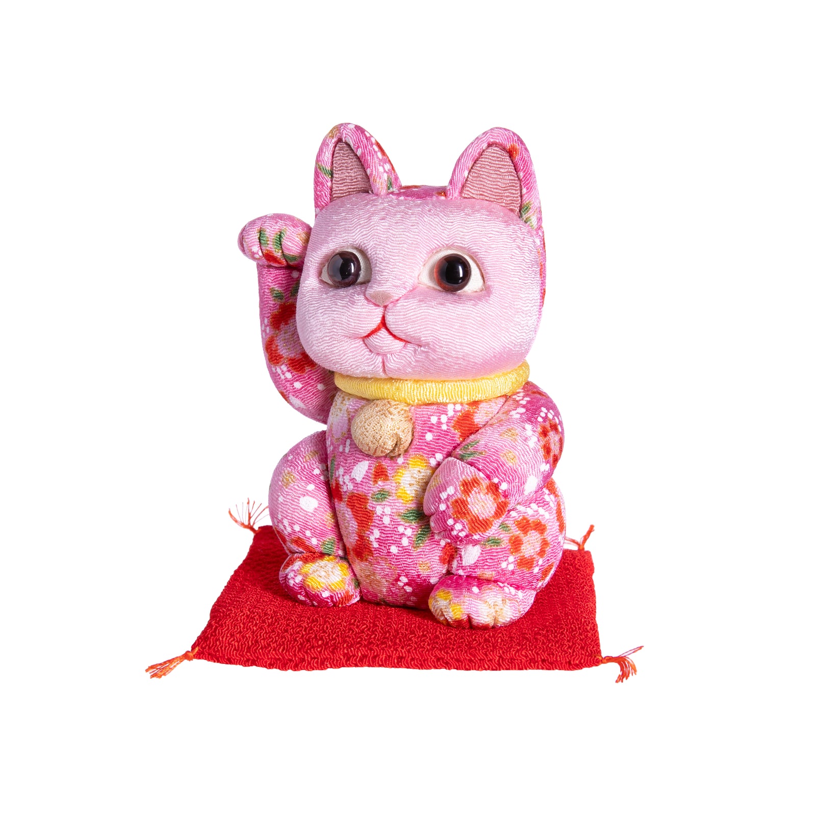 This Lucky Cat figurine is sure to be a lucky addition to your home and a great gift to send to friends or family. With its majestic eyes and welcoming wave, this Lucky Cat wants to make sure all your wishes come true! Available in white, pink, and purple. Dimensions: 4.5" x 3" x 3" Materials: crepe silk, polyurethane