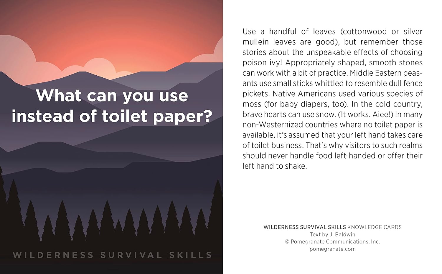 Everyone who ventures into the backcountry goes equipped with tips for preventing or treating the injuries and maladies that can arise there. Don't they? This deck of 48 Knowledge Cards will see that you do. It's compact enough to go anywhere; its Q&A quiz format means that you'll be entertained while you learn.