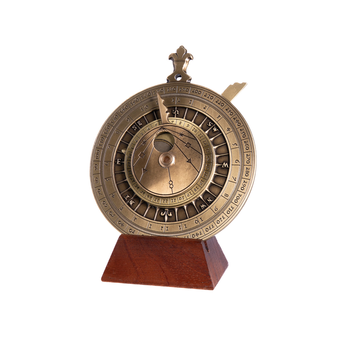 This Nocturnal Abacus is a replica of a Nocturnal and Tide Computer from 1570. On one face is the abacus, or tide computer, to figure the time of the tides, while on the other face is the Nocturnal which is used to obtain the time during the night based on the positions of fixed stars. Dimensions: Approx. 4.5&quot; 
