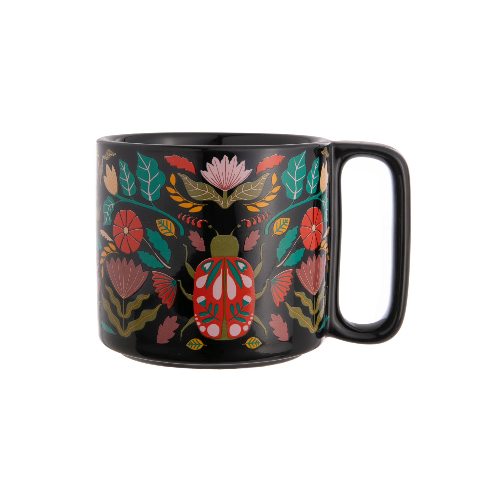 Create convivial conversation over a cup of your favorite hot beverage with this colorful mug. Featuring the protective presence of a sacred scarab beetle and tendrils of lush, healing herbage, this finely crafted drinking vessel is designed to nurture both the body and soul. Dishwasher and microwave safe. 14oz.