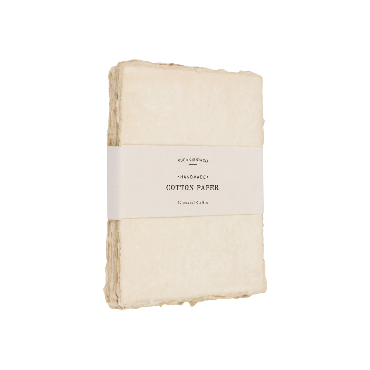 Pack of handmade cotton paper with a label on a white background