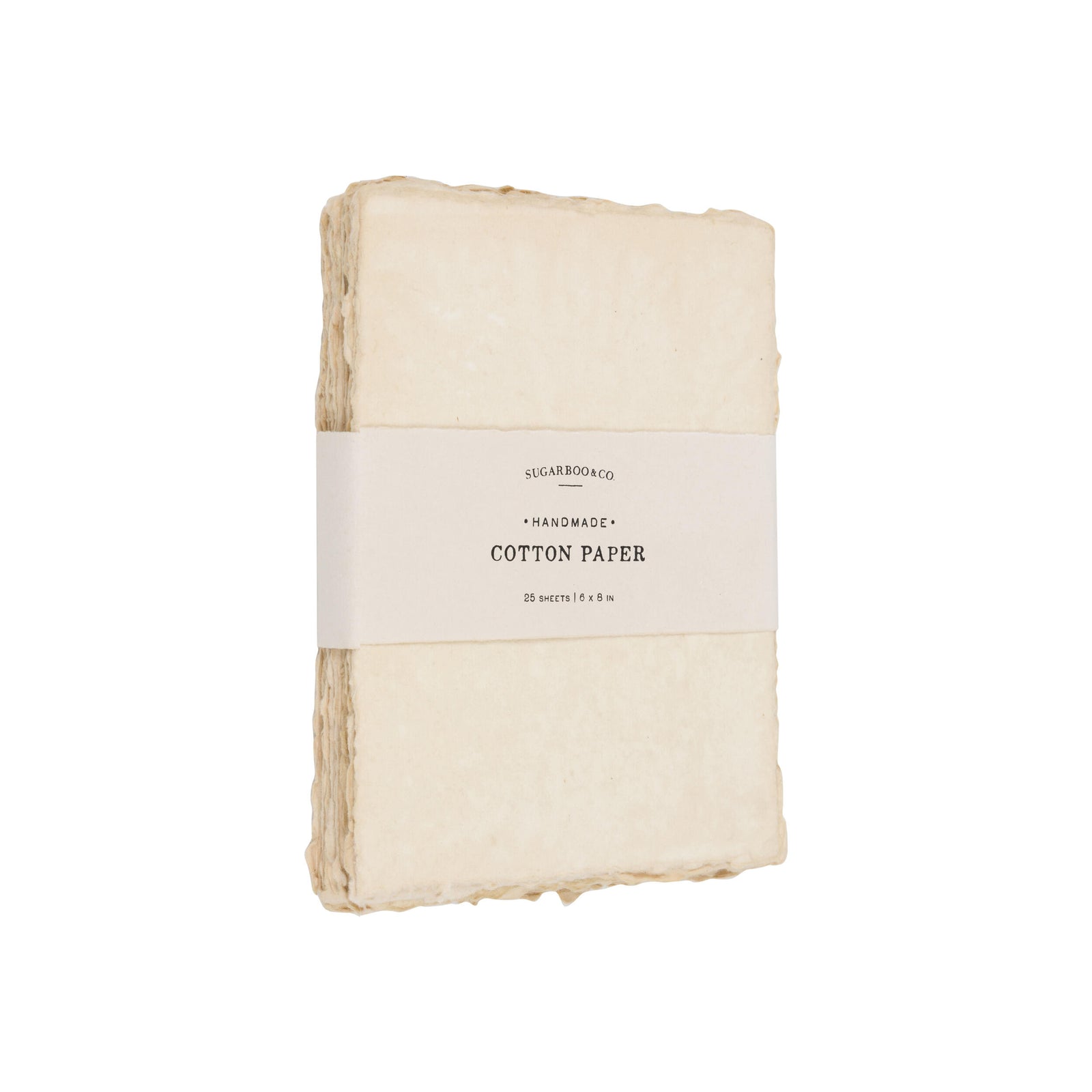 Pack of handmade cotton paper with a label on a white background