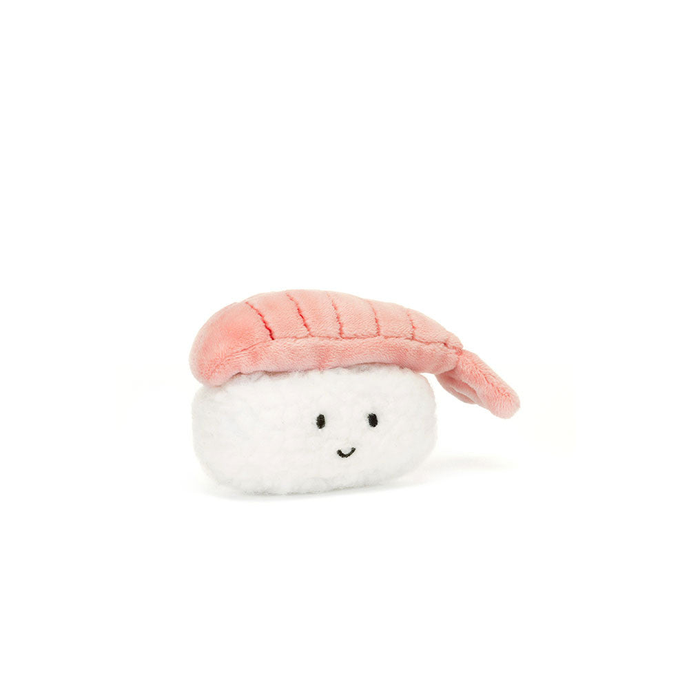 The most fin-tastic Sassy Sushi Nigiri has arrived, with shrimp in tow! With its fluffy fleece rice body and hat of a pink shrimp, this plush is happy to join you at the neighborhood sushi restaurant, or would sit very cute on your desk. Suitable from birth Dimensions: 2.4" x 2.8" x 1.6" Material: Polyester, PE Beans