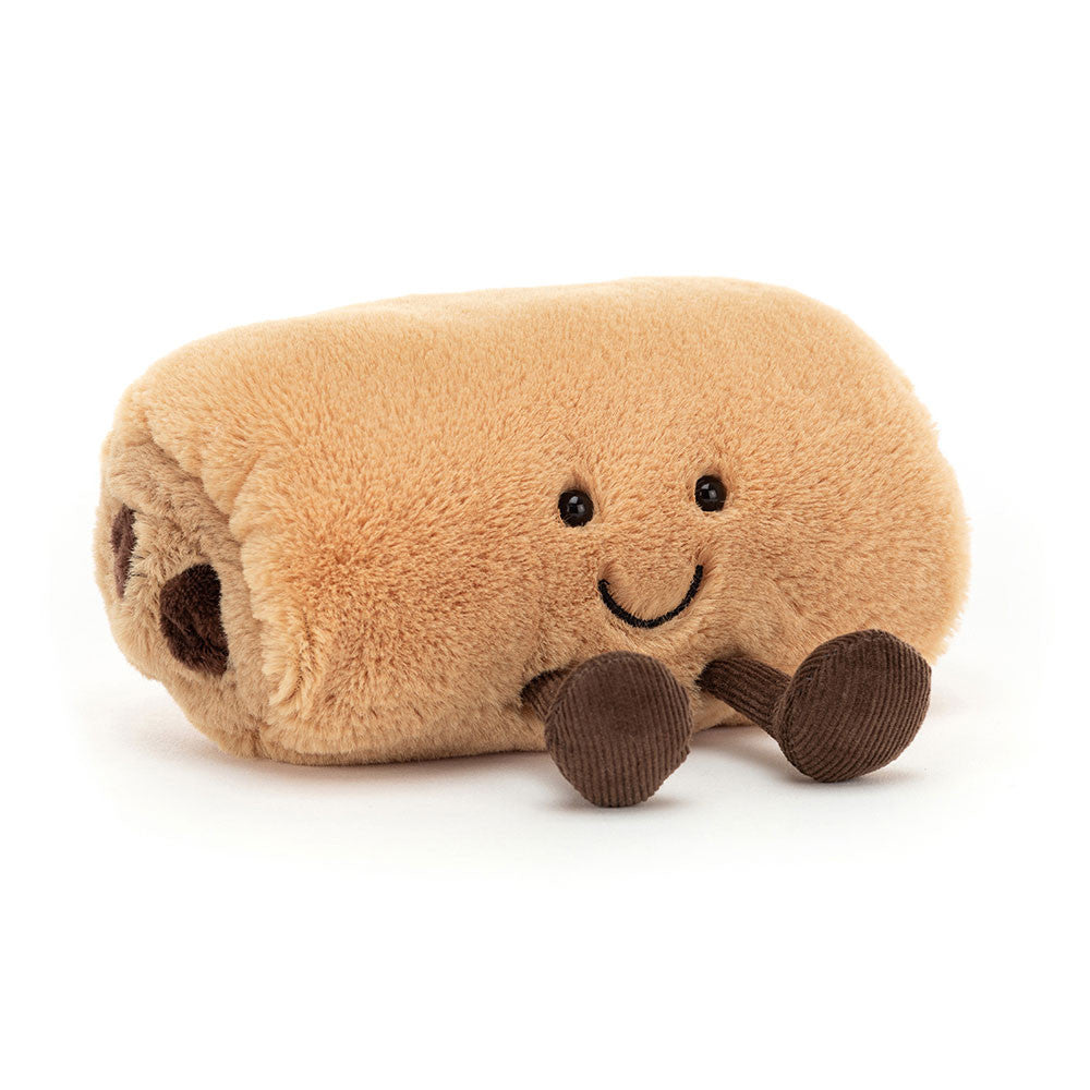 This Amuseable Pain au Chocolat is the perfect pal to accompany you to a café, or to hang out in your kitchen while you bake. With its corduroy boots and smiling face, this Pain au Chocolat is sure to be your chicest new plush friend. Suitable from birth Material: Polyester, Cotton Dimensions: Approx. 2.4" x 6" x 3.5"