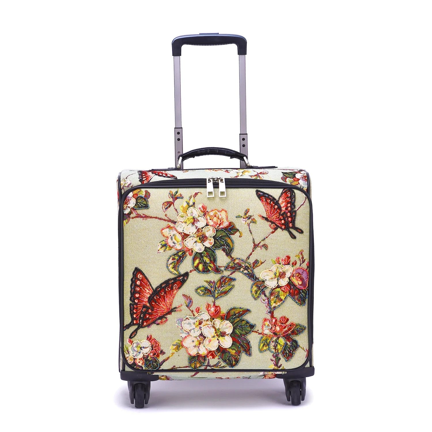 This suitcase features a scene of butterflies amid blooming flowers to help you bring the warm, carefree feelings of summer and spring with you wherever you go. The suitcase’s spacious interior gives you plenty of room to pack everything you need for a successful trip. Dimensions: 16" x 17" x 8".
