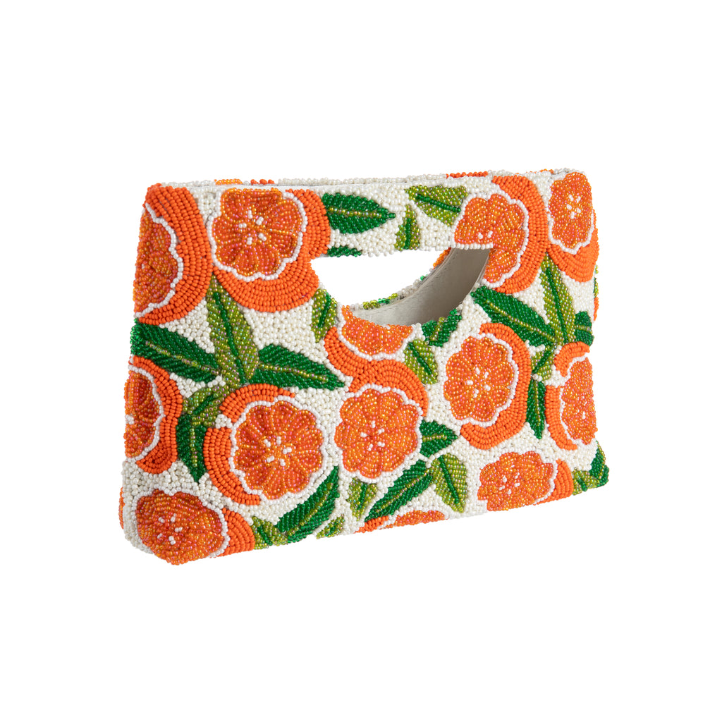 Celebrate California’s citrus heritage with this vibrant orange grove purse—it’ll add a zesty finishing touch to your outfit. This handmade purse is intricately beaded, front and back, which makes it look stylish from every angle. Dimensions: 9" W x 6.5" H with gusset.
