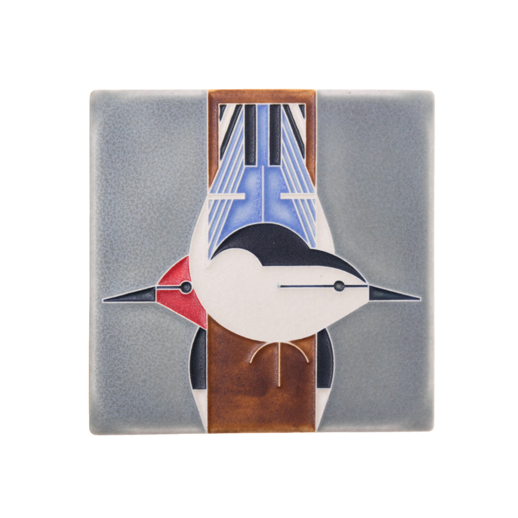 Midcentury modern meets Motawi mastery with this Charley Harper 6x6 ceramic tile. "Upside Downside" is taken from the lithograph of the same name. Actual Size: Approximately 5 7/8” x 5 7/8”. Dimensions may vary slightly by up to 1/16". Tiles are 5/8" thick and have a notch for hanging. Handmade in Ann Arbor, Michigan