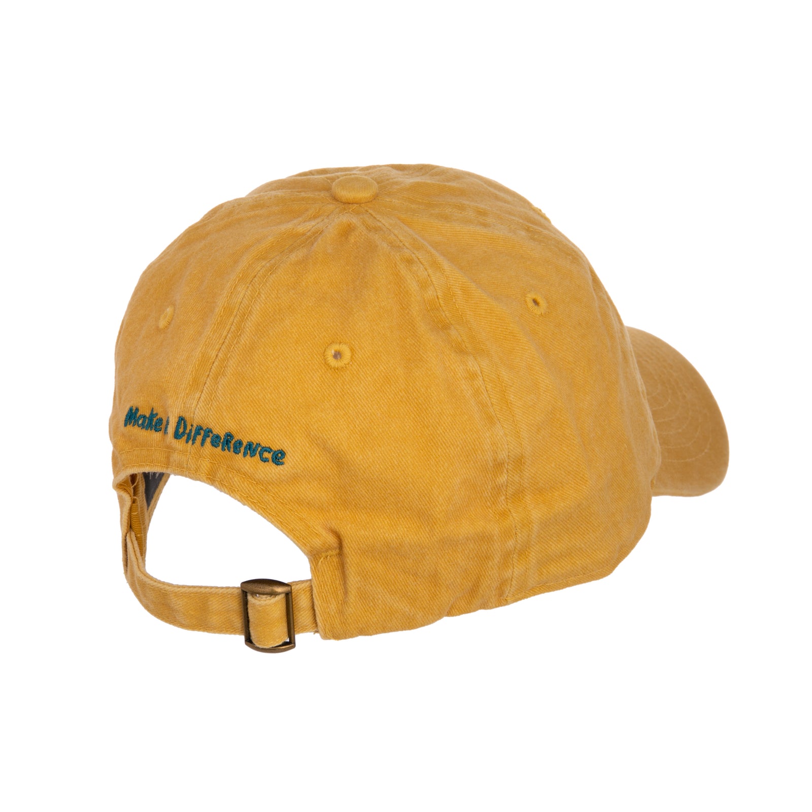 This yellow baseball cap is perfect for, gardeners, yoga class devotees, golfers, dog walkers and more!  Featuring colorful floral embroidery on the front and inspirational 'make a difference' embroidery at the back. An adjustable metal buckle at the back ensures the perfect fit. Materials: Cotton, Metal. One size.