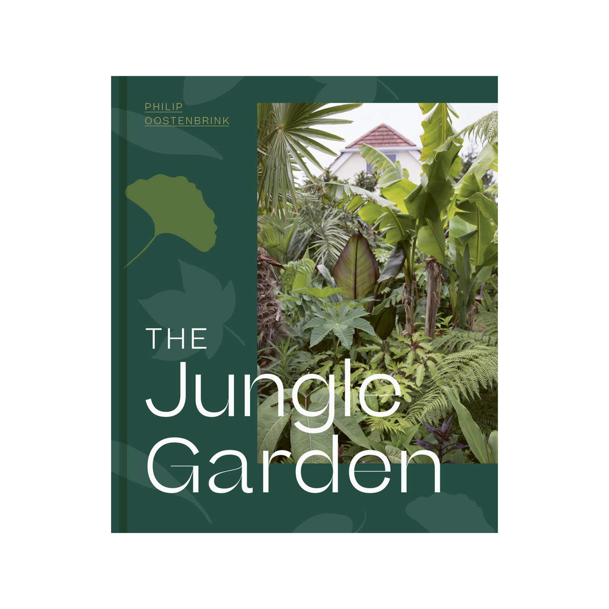 The cover of 'The Jungle Garden' book by Philip Oostenbrink featuring a photograph of a dense, lush garden with a variety of greenery.