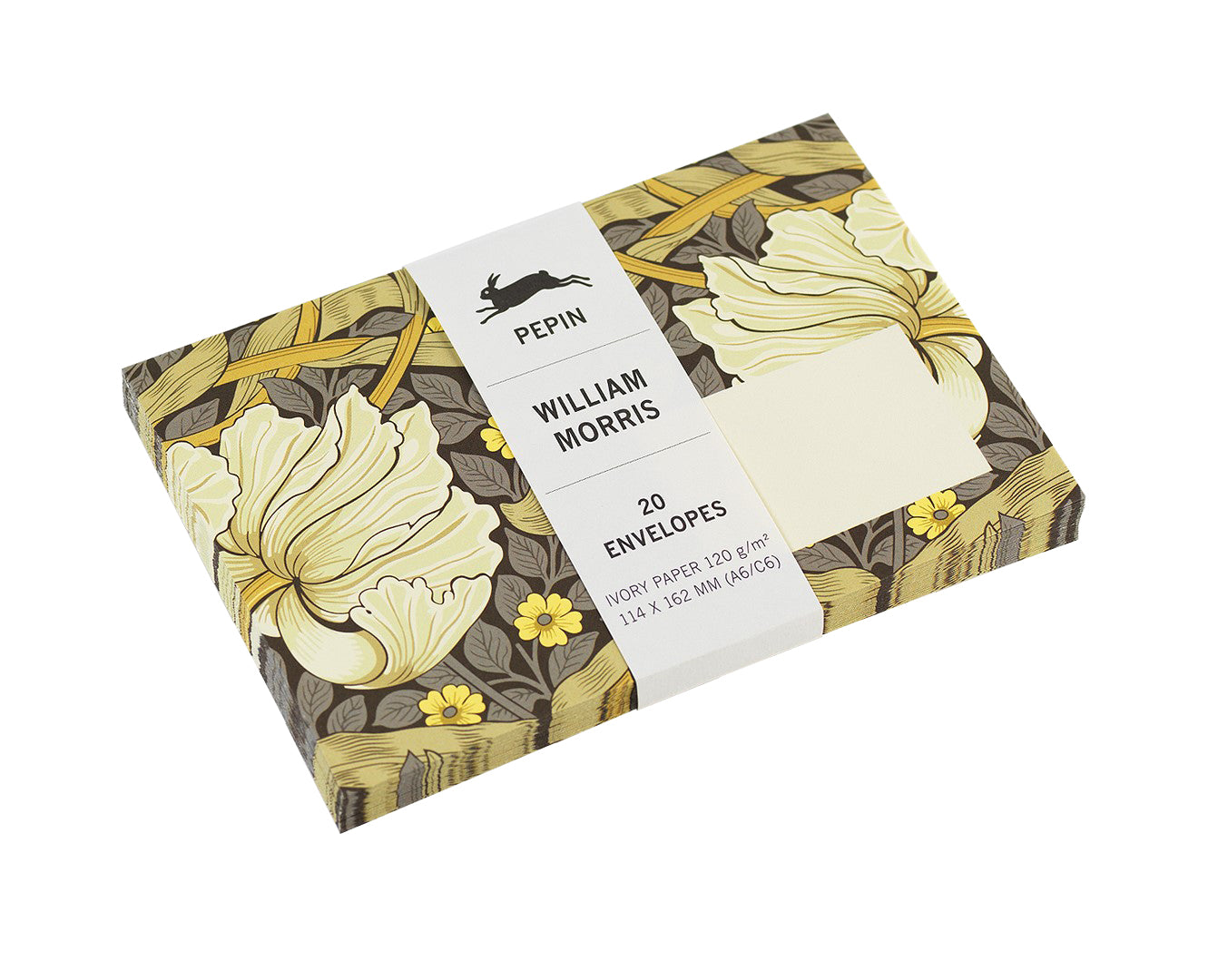 These William Morris envelopes are adorned with one of his most stunning works, Pimpernel. Perfect for sending a note to a loved one, a birthday message, or just to use as part of your stationery set. Printed on ivory paper. 20 envelopes Dimensions: approx. 4" x 6.5"