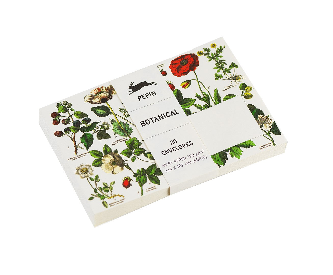 These botanical envelopes are rich with vintage botanical illustrations containing gorgeous flowers and their names in English and Latin.  Perfect for sending a note to a loved one, a birthday message, or just to use as part of your stationery set. Printed on ivory paper. 20 envelopes Dimensions: approx. 4" x 6.5"