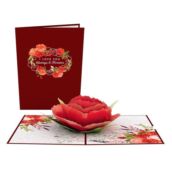 Send a message with this Love Rose Bloom pop-up notecard! Featuring a beautiful red rose, this 3D pop-up notecard is perfect for sending a note to a loved one.