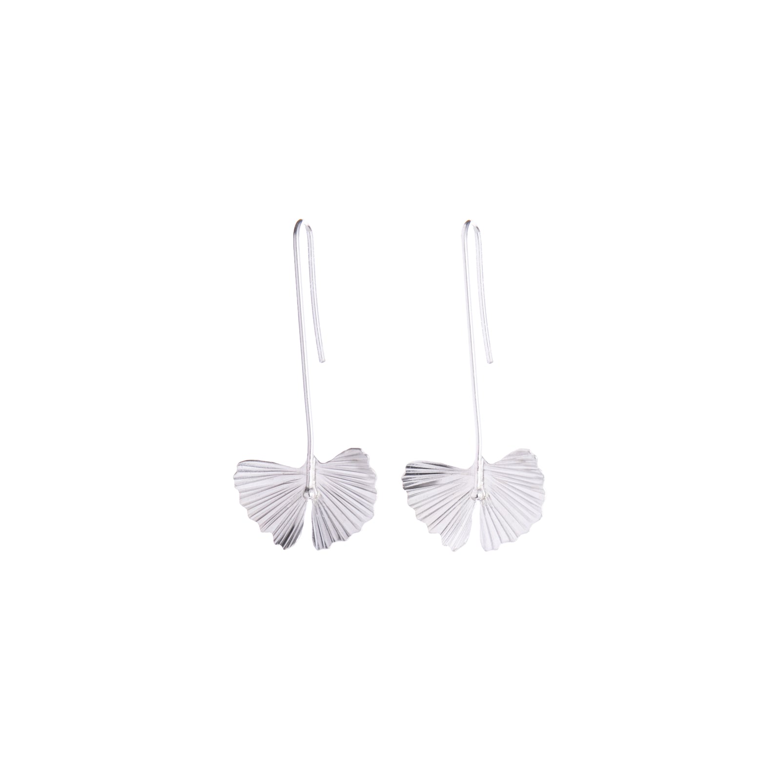 These sterling silver drop earrings feature the ginkgo leaf. With a sterling silver chain, these handcrafted earrings will add botanical charm. Would make a gorgeous gift for anyone looking to add ginkgo glam to their look. Handcrafted Material: Sterling Silver (.925) Dimensions: 2.25" x 1" x 0.5" (including the drop)