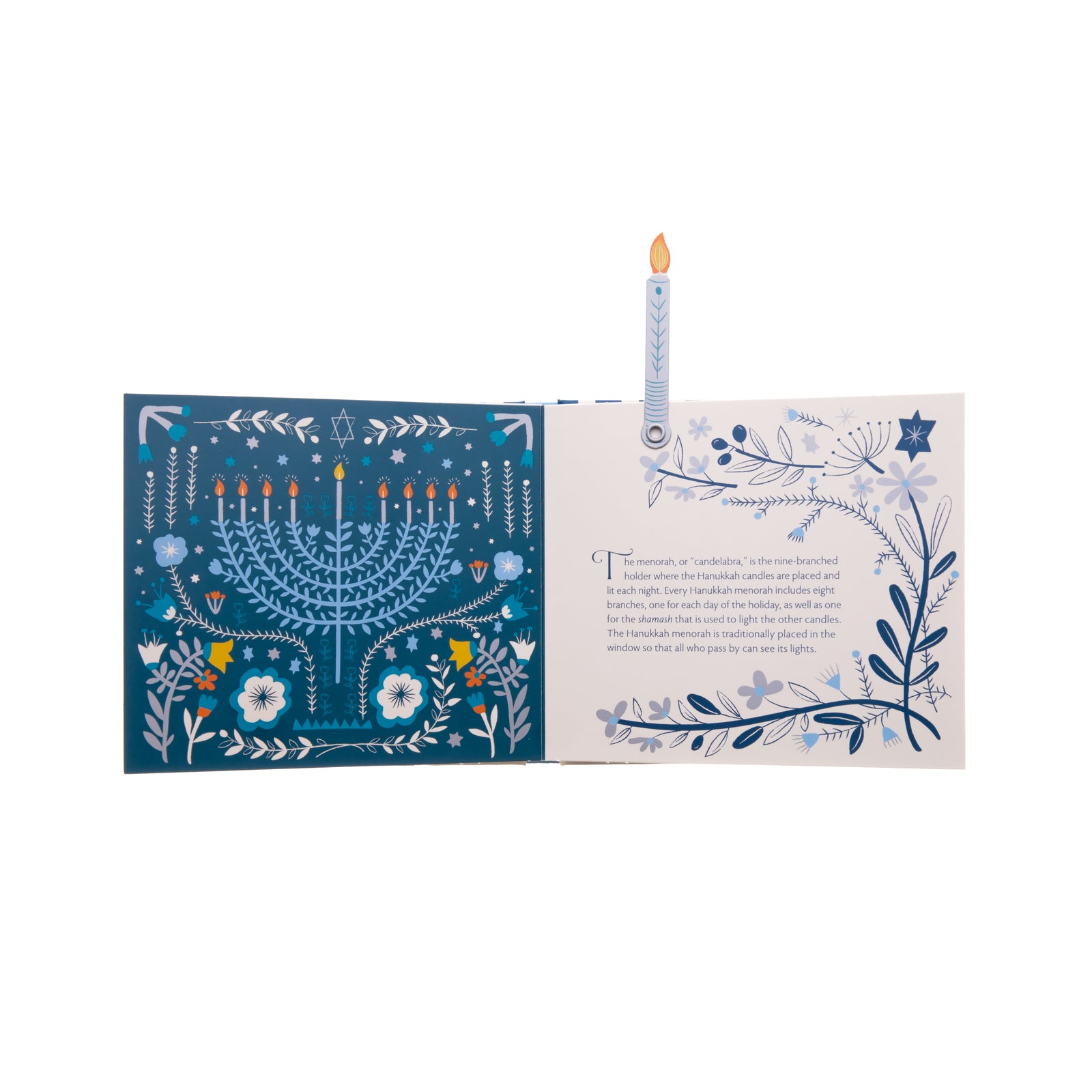Celebrate the eight days of Hanukkah with a unique book that doubles as a beautiful holiday menorah! 