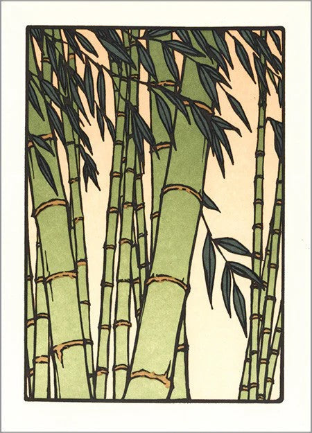 This vibrant bamboo notecard was designed by artist Yoshiko Yamamoto. Born and raised in Tokyo, Japan, Yamamoto has studios in both the US and Kamakura, Japan. With a blank interior, send this notecard to a loved one with a personalized message for a special occasion. Dimensions: 5&quot; x 7&quot; Letterpress printed 