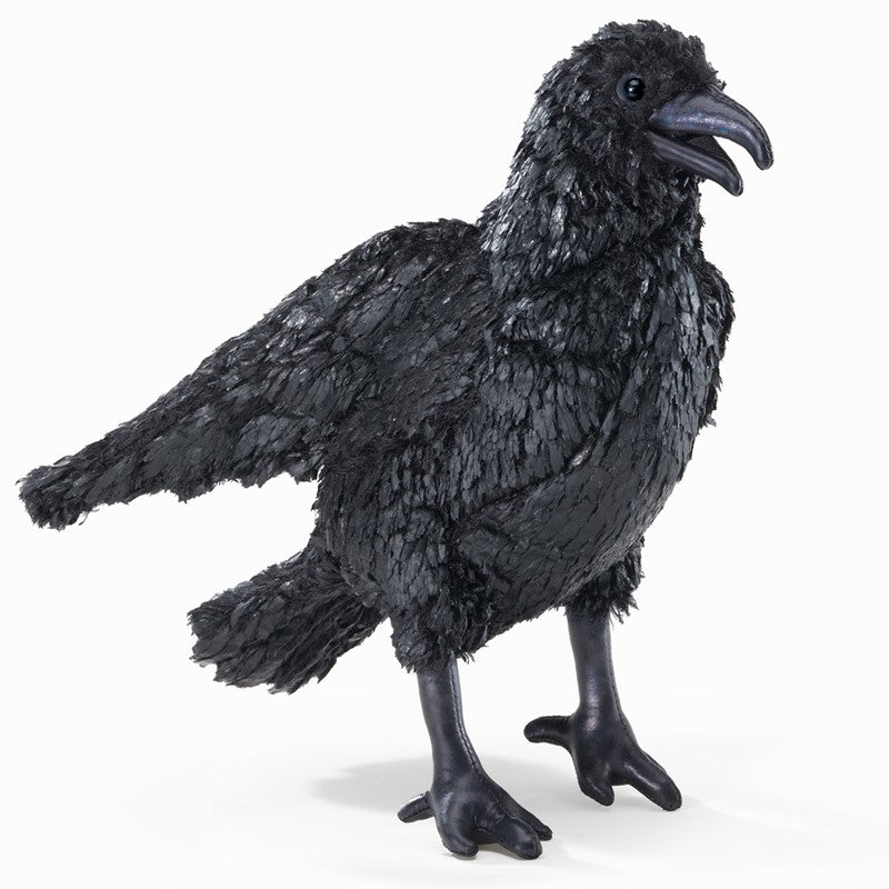 Unlike a real crow, this crow puppet won&#39;t remember your face (or hold a grudge), but it is realistic enough to pretend you have the ultimate feathery friend. This corvid has black feathery plush, a movable beak and legs. You can animate its head, beak, and legs as you show off your new companion. Recommended ages: 3+