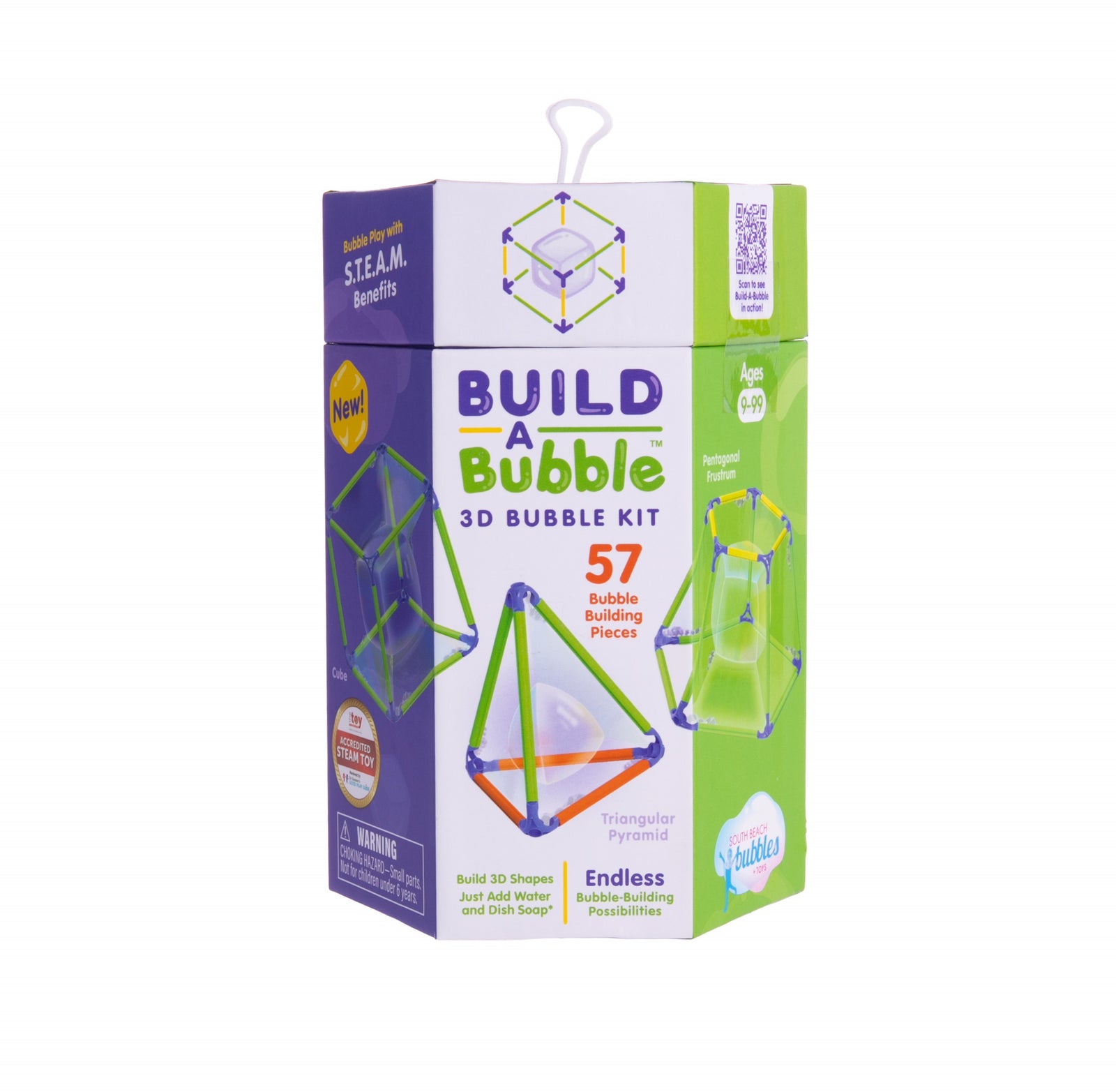 This fun and educational STEAM Build a Bubble 3D kit garners creative problem solving, builds spatial awareness, improved motor skills, and enhances logical thinking. With 57 child-friendly pieces, you can build various shapes of bubbles. Recommended ages: 9+ 57 Building Pieces Dimensions of package: 7" x 3" x 3.5"