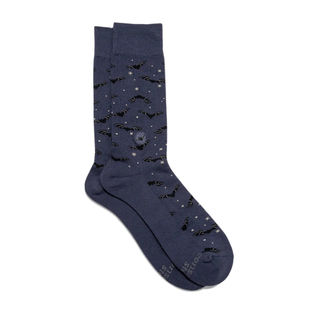 If you also love hanging around with your buddies, sleeping all the time, and nocturnal adventures, then you might be a bat. Or... you might want to celebrate bats with these dark blue Bat Socks! You can be both comfy and ready for the night with these stylish bat socks.     Fairtrade, Certified Organic Cotton Vegan 