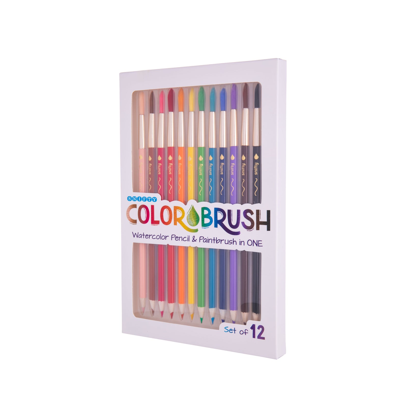 This dynamic coloring set is a watercolor pencil and paintbrush in one! Use the end of the watercolor pencil to draw and color, then flip over to use the paintbrush by adding water and transform your pencil drawings into magnificent watercolor! A great gift for aspiring painters. 12 colors for painting Non-toxic
