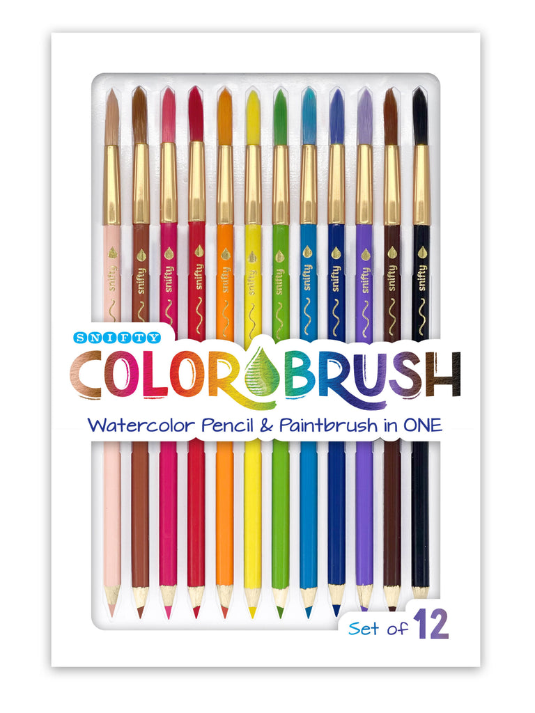 This dynamic coloring set is a watercolor pencil and paintbrush in one! Use the end of the watercolor pencil to draw and color, then flip over to use the paintbrush by adding water and transform your pencil drawings into magnificent watercolor! A great gift for aspiring painters. 12 colors for painting Non-toxic