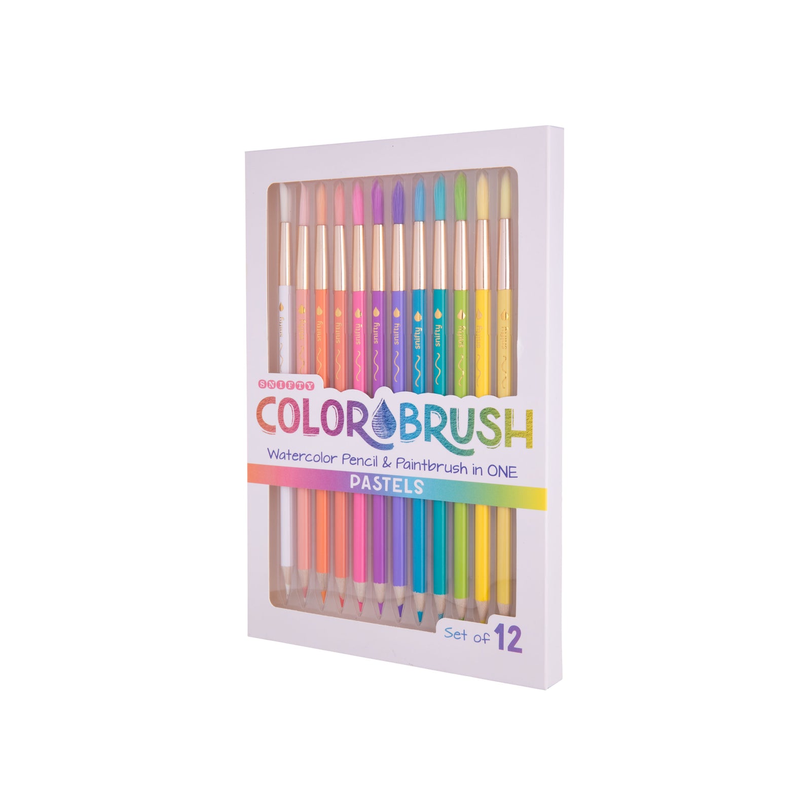 This dynamic pastel set is a watercolor pencil and paintbrush in one! Use the end of the watercolor pencil to draw and color, then flip over to use the paintbrush by adding water and transform your pencil drawings into magnificent watercolor! A great gift for aspiring painters. 12 colors for painting Non-toxic