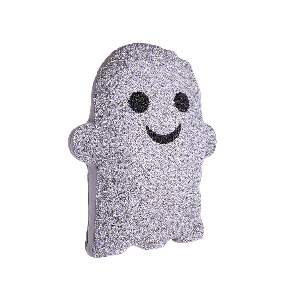 This glistening ghost pillow will liven up your Halloween decor and bring some glitz to spooky season. With rhinestone detail on a velvet cover, this ghost is sure to put a smile on your face. Material: Cover - Velvet with Resin Rhinestones, Polyester Fill Dimensions: 13" x 17" Note: Not recommended for children.