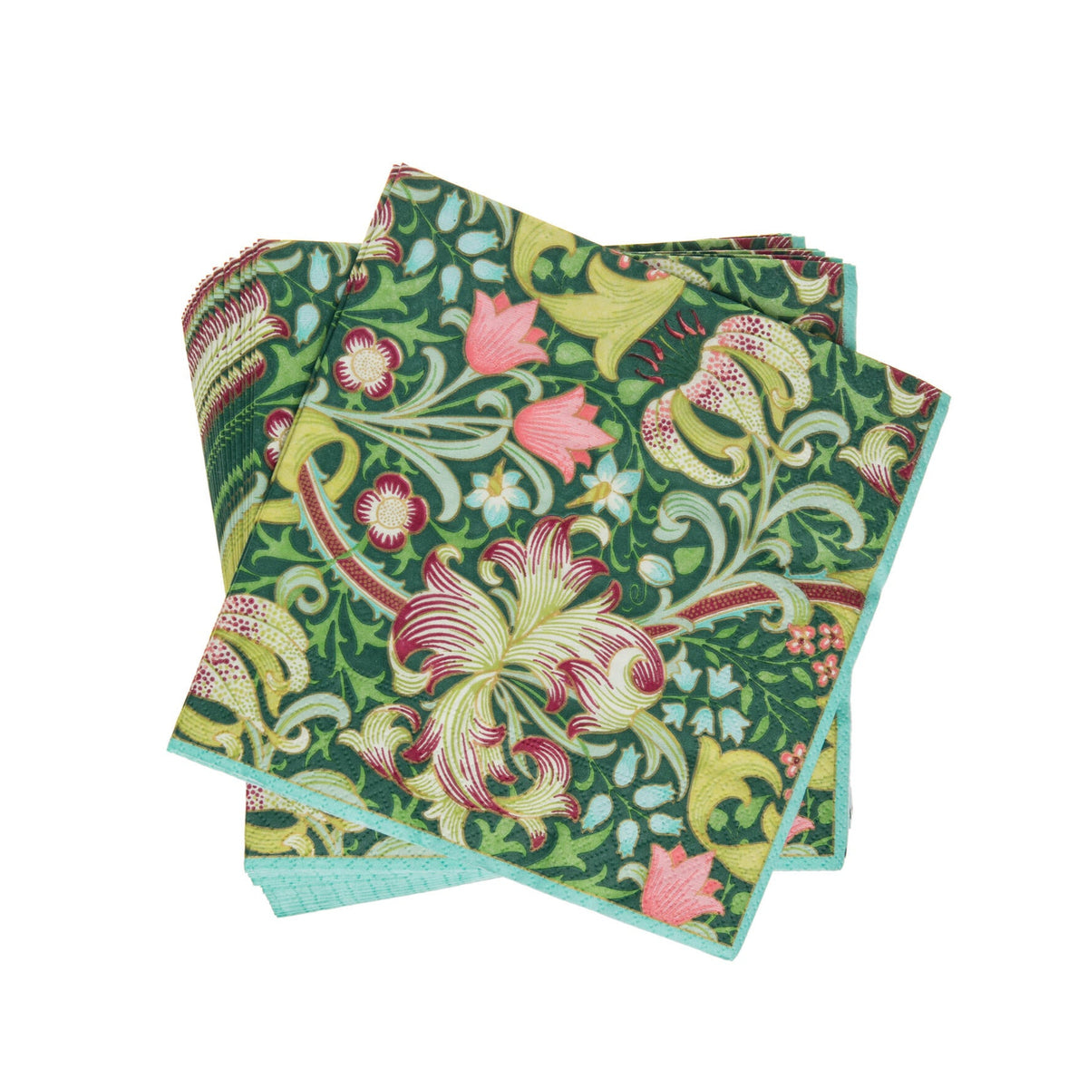 Set of floral patterned napkins on a white background
