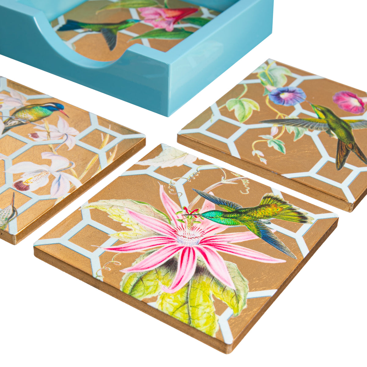HUMMINGBIRD TRELLIS COASTERS - SET OF 4