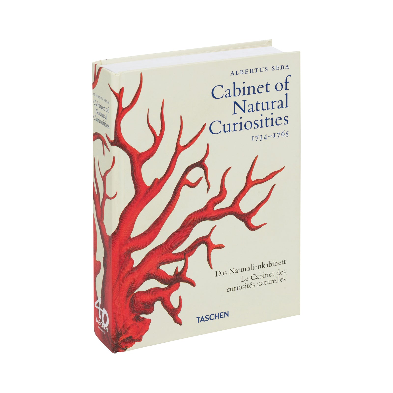 Book cover of 'Cabinet of Natural Curiosities' by Albertus Seba with red coral illustration on beige background