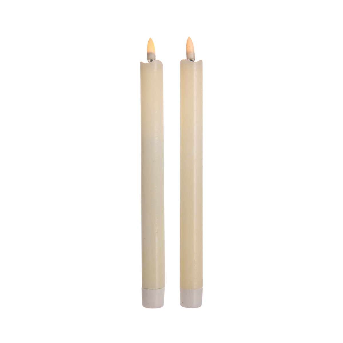 Capture the essence of a real flame with this set of two 12&quot; taper LED candles. Coated in smooth wax, these ivory candles are perfect for setting the ambiance. These have a 200-hour run time, and are also remote-enabled. Perfect for any holiday or party. Dimensions: 12&quot; Tall Approximately 200-hour run time 