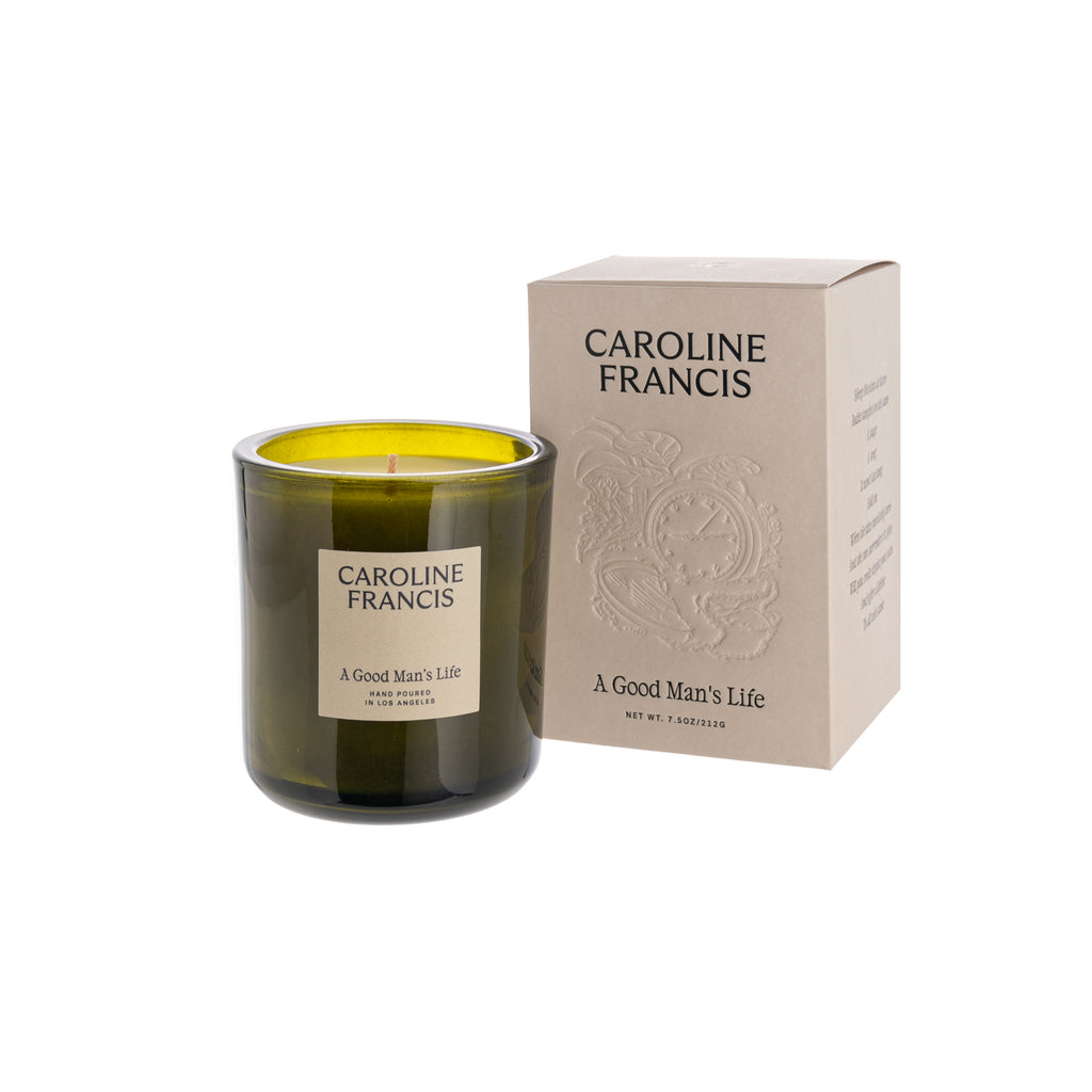 The candle scents by Caroline Francis are inspired by nature, poetry, and stories destined to be told. This paraffin-free soy wax candle is hand-poured in Los Angeles and scented with nontoxic fragrance oils. All scents are curated for even the most sensitive candle lovers.  Net weight: 7.5 oz. Burn time: 45–50 hours