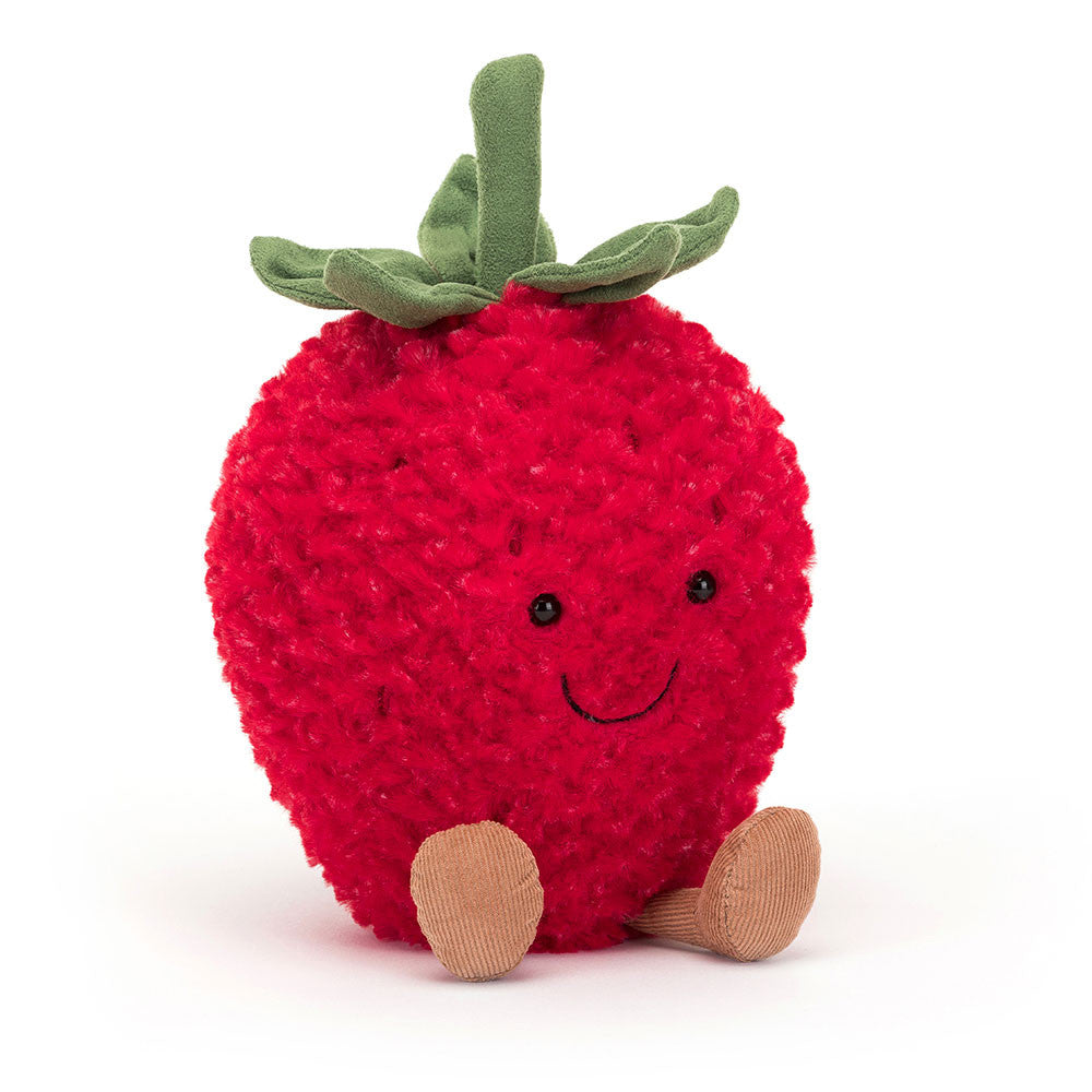 Ripe for the picking, this Amuseables Strawberry plush is the sweetest we have seen! In soft textured fur in brilliant berry red as well as a green leaf cap and stem and cord boots. This new buddy is ready to go home with you once plucked. Dimensions: 7.9" x 5.1" x 3.5" Material: Polyester, PE Beans Suitable from birth