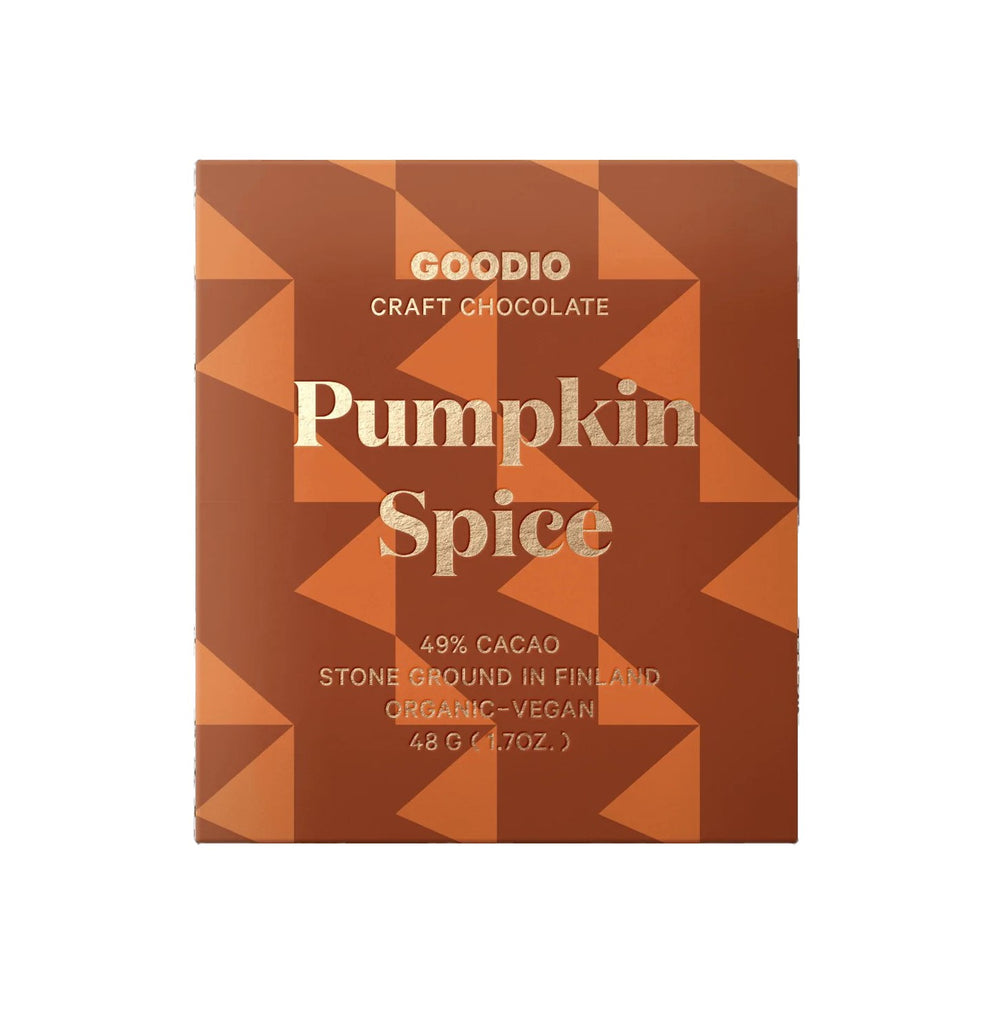 This blend of pumpkin spice mix with Peruvian chocolate is blended with the finest chocolate, making this bar delectable. Ingredients: Cacao beans*, Coconut palm sugar*, Cacao butter*, Coconut flakes*, Clove*, Cinnamon*, Nutmeg*, Ginger* (*Organic) 100% Vegan May contain cashews. Stone ground in Finland Net Wt. 1.7 oz.