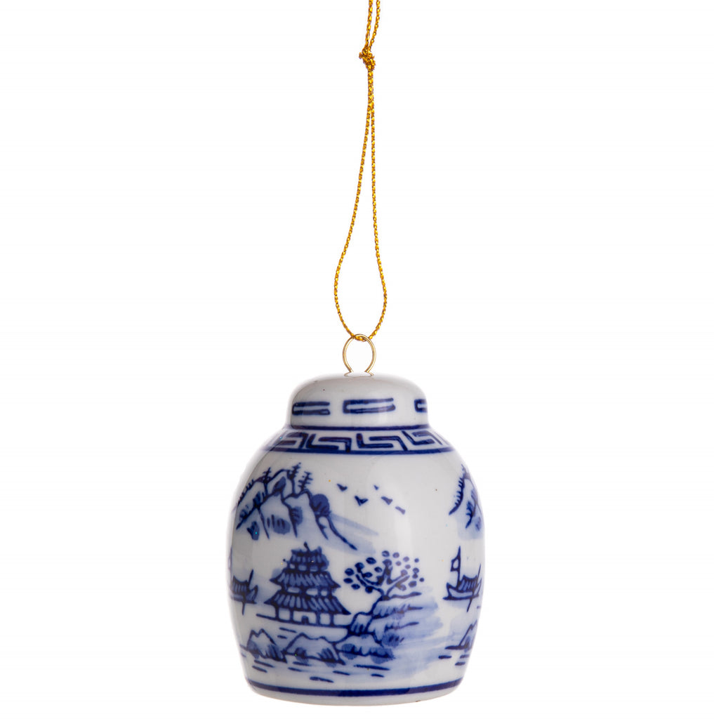 This delightful porcelain ornament features a classic blue & white design. This pretty and intricate style of decoration was introduced during the Ming Dynasty (1368-1644 AD).