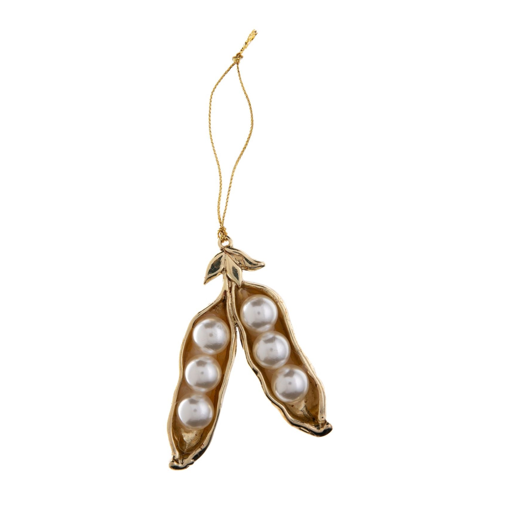 Decorative ornament shaped like a pod with pearls on a white background