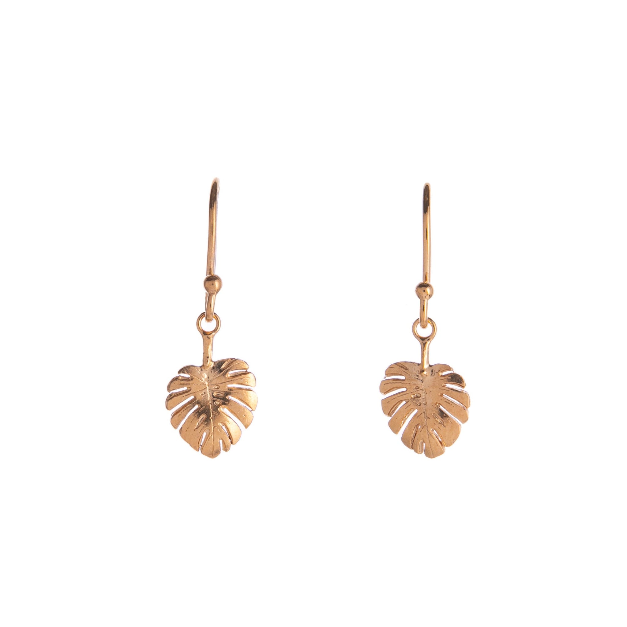 monstera leaf earrings GOLD MONSTERA LEAF EARRINGS