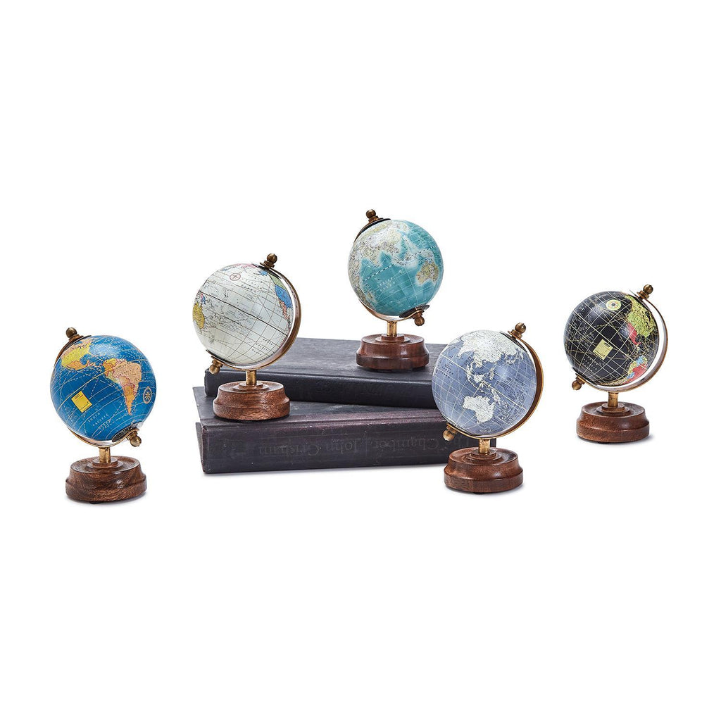 Explore the world at the tip of your fingers. Available in five colors, this Mini World Globe has a vintage aesthetic that will complement any shelf or desk.