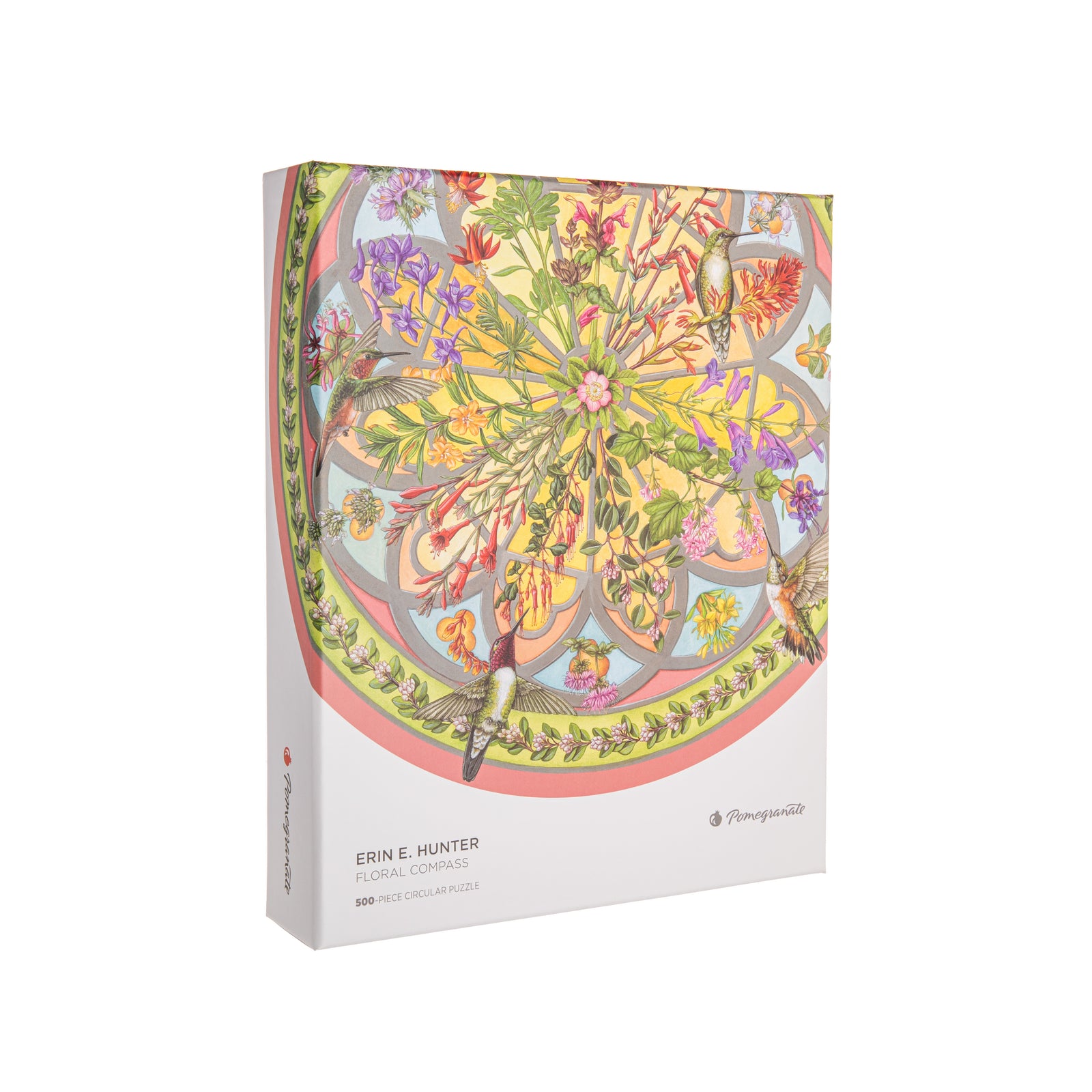 Celebrate the energetic hummingbird with this gorgeous 500-piece, work-of-art puzzle. Fine artist and botanical illustrator Erin E. Hunter beautifully captures the plant-pollinator relationship between hummingbirds and gorgeous manzanita blossoms with her Floral Compass illustration. Puzzle size: 22" x 22".